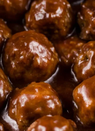 Slow cooker Salisbury steak meatballs served with gravy and mashed potatoes