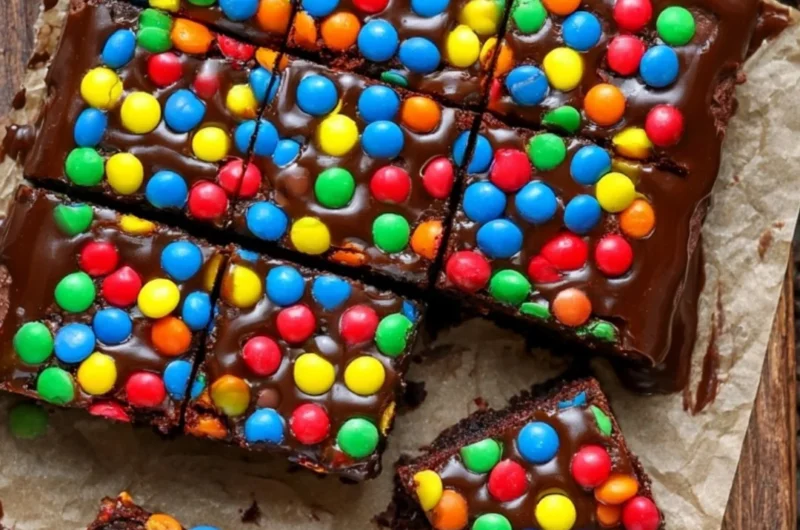 Delicious Sourdough Cosmic Brownies with chocolate glaze and colorful sprinkles