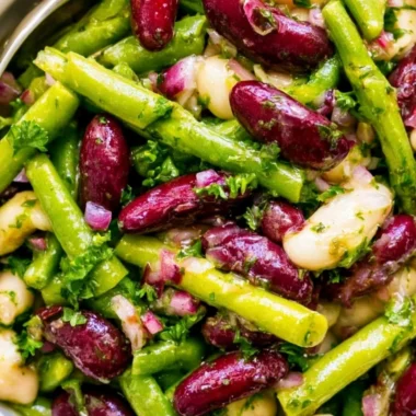 Healthy and colorful three bean salad served in a bowl.