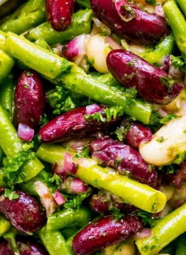 Healthy and colorful three bean salad served in a bowl.