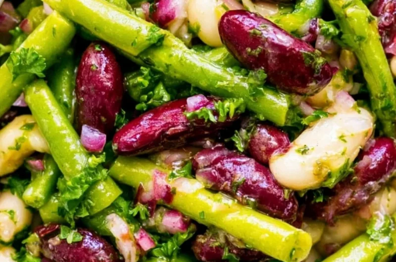 Healthy and colorful three bean salad served in a bowl.