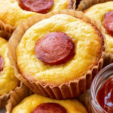 Delicious Keto Corn Dog Muffins on a wooden table, perfect for low-carb diets.