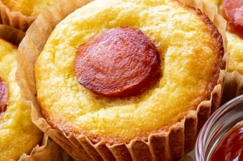 Delicious Keto Corn Dog Muffins on a wooden table, perfect for low-carb diets.