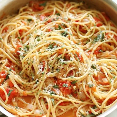 Delicious cozy one pot pasta dish garnished with herbs and served in a bowl