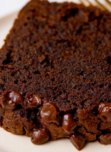 Delicious double chocolate pumpkin bread garnished with chocolate chips