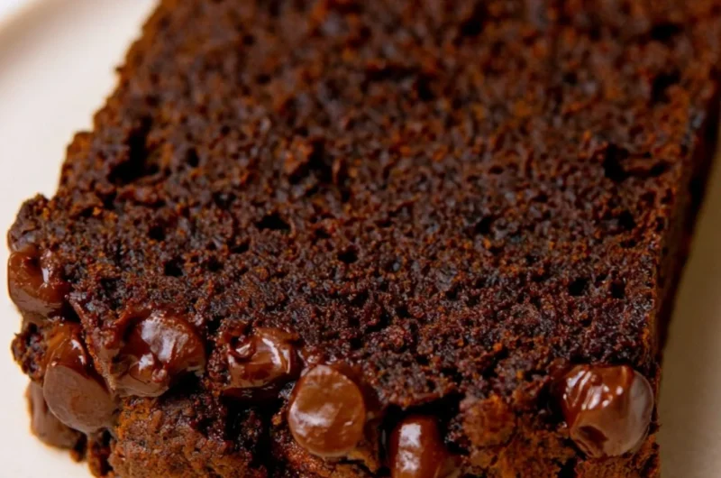 Delicious double chocolate pumpkin bread garnished with chocolate chips