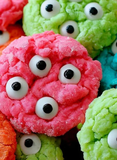 Gooey monster cookies filled with chocolate chips and colorful candies