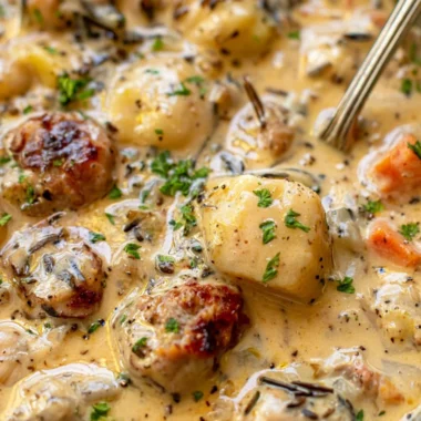 Creamy potato sausage chowder in a rustic bowl, perfect for a cozy meal.