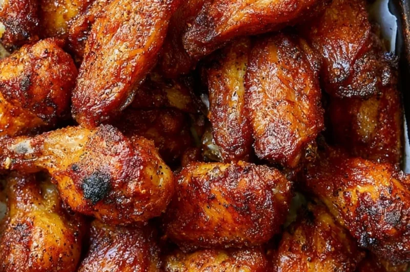 Crispy baked chicken wings fresh out of the oven, ready to enjoy.