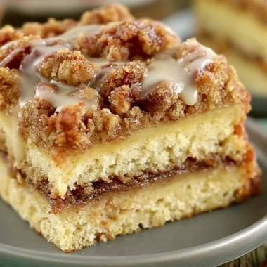 Delicious slice of the best ever coffee cake on a plate with coffee