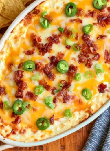 Delicious Jalapeño Popper Dip served in a bowl at a party.