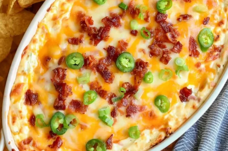 Delicious Jalapeño Popper Dip served in a bowl at a party.