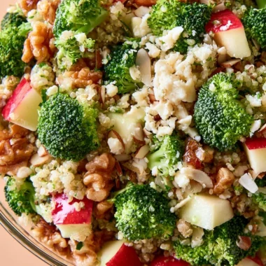 Broccoli Apple Quinoa Salad in a vibrant bowl surrounded by fresh ingredients
