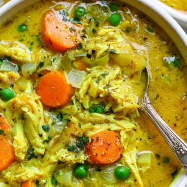 Bowl of anti-inflammatory chicken soup with turmeric and ginger