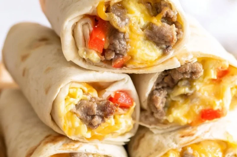 Delicious, freezer-friendly breakfast burritos ready for a quick meal.